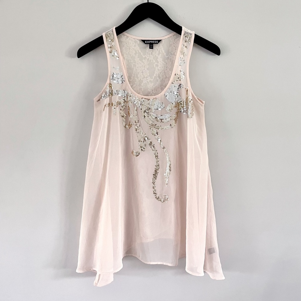 Express | Blush Sheer Chiffon Sequin Tank | Sz  XS